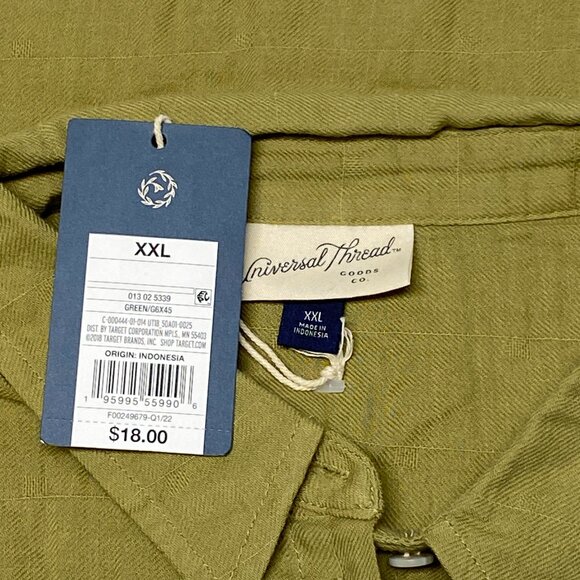 Universal Thread Short Cuff Sleeve Collared Button Front Light Shirt Olive NWT - Picture 8 of 9